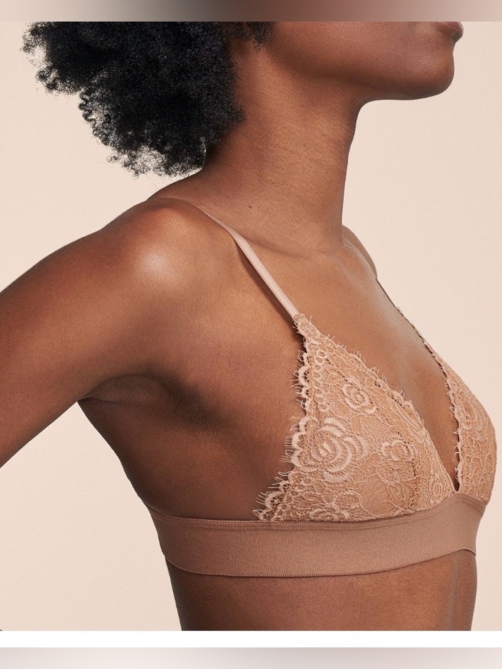 Pepper Everyday Lace Tan Bralette Triangle Bra Size Small Comfort